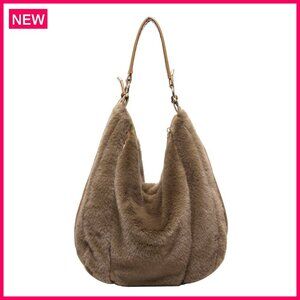 Large Faux Fur Tote Bag with Adjustable Strap, Winter Fashion Handbag